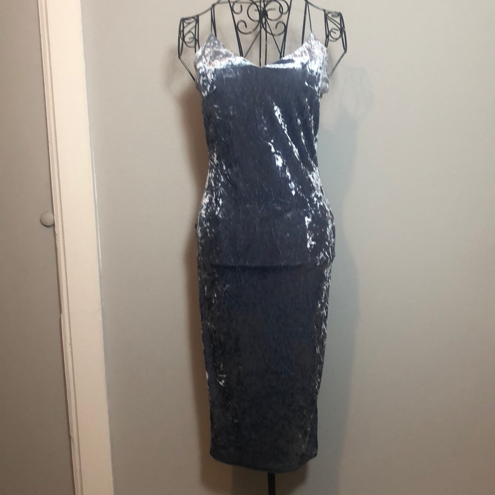 Baby Blue Velvet Strap Midi Dress